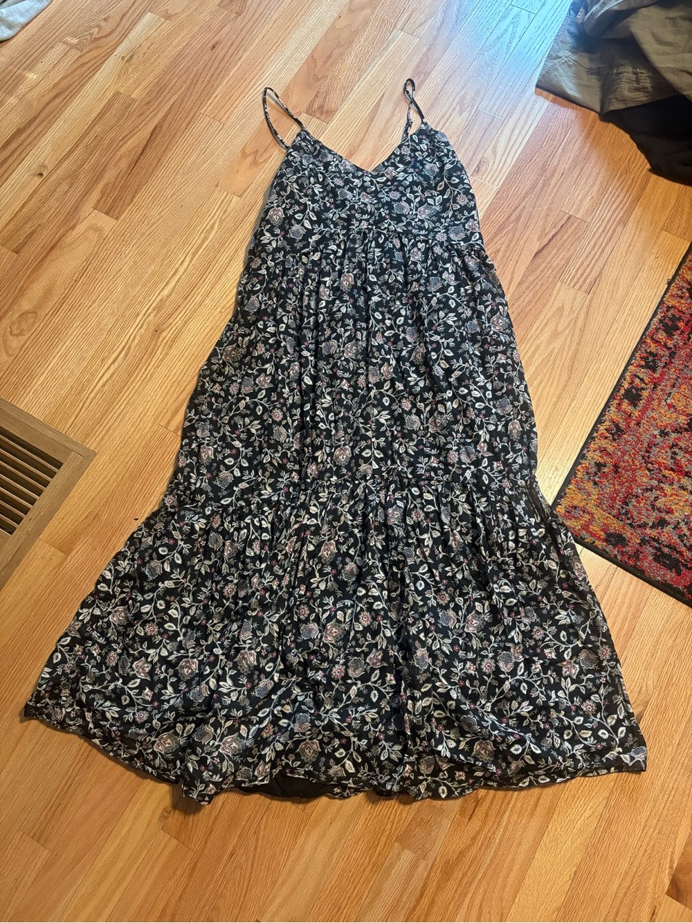 Abercrombie & Fitch Black Floral Tiered Maxi Dress